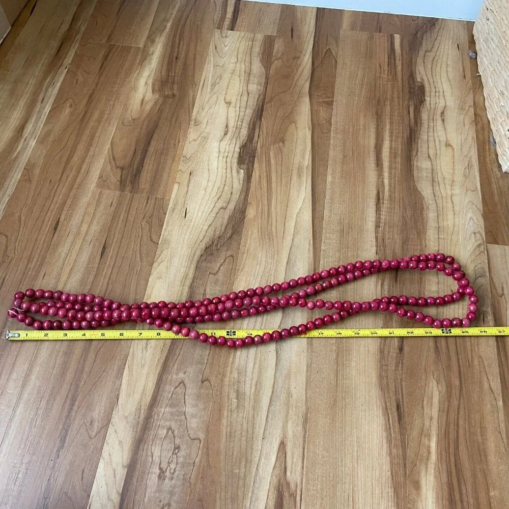 Christmas Holiday Decor Burgundy Red Wooden Bead Garland 52''
